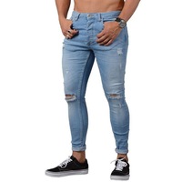 Jean en denim coupe bootcut personnalisé pour homme, déchiré, délavé clair, couleur unie, coupe slim, style streetwear, effet usé