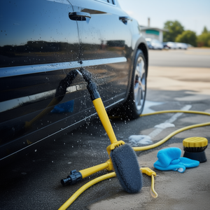 Brosse de lavage de voiture avec manche jaune et interrupteur de contrôle du débit d'eau pour le nettoyage des véhicules - Product Image 2