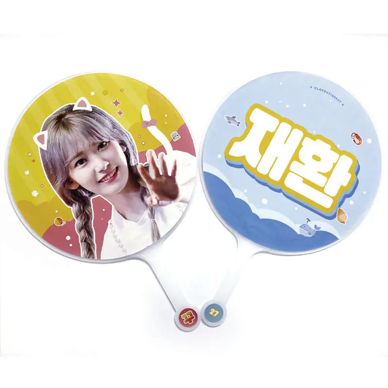 Custom Kpop Clear Piket Hand Fans K-Pop Jezelf Custom Foto Gedrukt Hand Fans Ronde Plastic Fan Piket