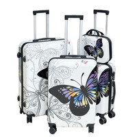 En Gros Ensemble de Valises à Roulettes ABS+PC Personnalisées Imprimé Papillons Bagages de Voyage Unisexe Roues Pivotantes de Luxe Tendance