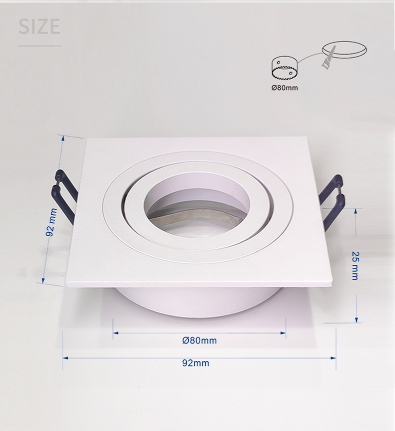 Office Downlight Square Recessed White Die-cast Aluminium Adjustable Gu10