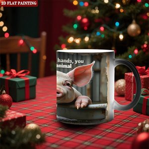Mug magique en céramique noir givré de 11 oz, changeant de couleur, avec motif cochon, pour la cuisine - Product Image 2