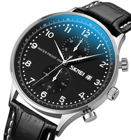 SKMEI 9301 jam tangan kuarsa kulit pria, arloji mewah tanggal otomatis Stopwatch tahan air Logo kustom