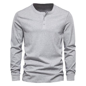 Camiseta con cuello Henry para hombre, camiseta informal de manga larga de Color sólido para hombre, camisetas de poliéster 100% de alta calidad para hombre - Product Image 3