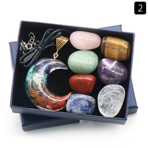 Collar con Colgante de Estrella y Luna de Resina <span class=keywords><strong>Orgonita</strong></span> con Grava de Cristal Natural de 7 Chakras, Set de Combinación de Piedras Pulidas - Product Image 3
