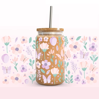 Coquette farfalla rosa disegno floreale citazione ispiratrice estetica UV DTF avvolgere il vetro impermeabile può avvolgere per tazza