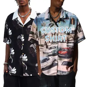 Designer Button Down Graphic Sublimation Printed Streetwear Rhinwatones Boxy Polyester Hawaiian Custom Oversized Shirts For Men