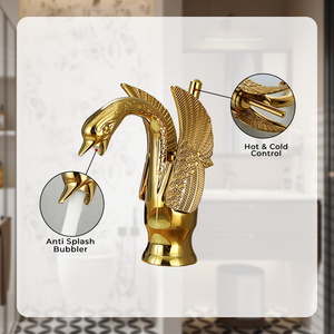 Grifo de Lavabo de Lujo con Doble Manija Artística, Diseño de Cuello de Cisne Dorado, en Latón - Product Image 2