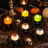 Bougies LED sans flamme en gros pour Halloween, en forme de citrouille et d'araignée, pour fournitures de fête, vente en gros, décoration de fêtes