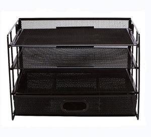 Metal Desktop <b>File</b> <b>Organizer</b> Hanging Mesh <b>File</b> Holder with 4 Trays and 2 Pen Holders Office Desk <b>Organizer</b> - Product Image 3