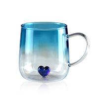 Vaisselle en verre borosilicate de haute qualité avec poignée épaissie résistante à la chaleur, design moderne, motif cœur, compatible lave-vaisselle pour usage domestique