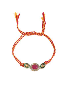 Ensemble de bracelets Rakhi de créateur en pierre Kundan de haute qualité avec fils multicolores pour hommes, pour le Raksha Bandhan, bracelet ethnique pour poignet - Product Image 5