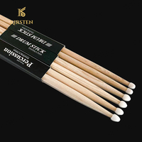 High Quality KIRSTEN Customization OEM Nylon Tip Classic Natural Hickory Drumsticks Sizes 5A/7A/2B/5B for Drummer and Beginners
