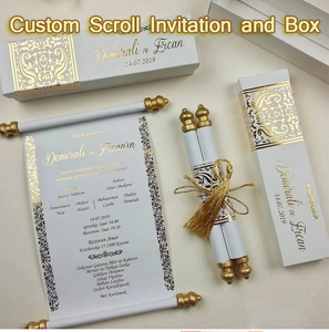 Mới nhất Scroll lời mời đám cưới giấy tình yêu Châu Âu nhân tạo Thiệp mời photocards tùy chỉnh thiết kế lá vàng thẻ - Product Image 6