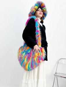 2024 kış uzun saç faux kürk şapka ve kadınlar için çanta seti moda kız kalın kabarık faux kürk şapka peluş çanta ve kova şapka - Product Image 5