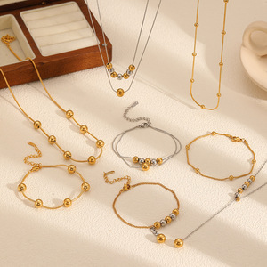 Stainless Steel Necklace <b>Set</b> For Women With Round <b>Bead</b> Chain Bracelet Jewelry Gift Fashion Accessory - Product Image 2