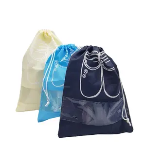 Wholesale Custom Logo Promotional Cheap Non-Woven Pvc Shoe Bag Travel Storage Pink Drawstring Shoe Bag