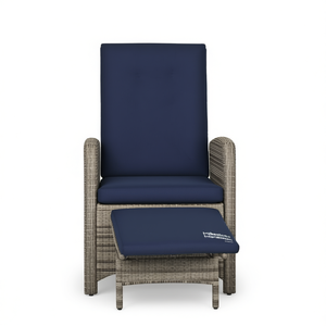 Silla Reclinable de Ratán Sintético Gris para Patio con Reposapiés, Muebles de Jardín para Exteriores, Diseño Contemporáneo - Product Image 1