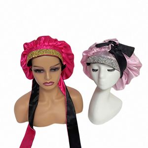 Custom Logo Kid Glitter Sleeping Satin Sleep Cap With Large Wide Soft Band for Curly Hair <b>Braid</b> Silk Bonnet Gift - Product Image 1