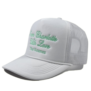 Casquette de camionneur personnalisée faveurs de mariage pour adultes de <span class=keywords><strong>CHARLOTTE</strong></span> avec amour nom brodé blanc vert corde casquettes de baseball avec filet - Product Image 1