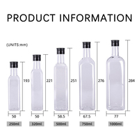 Mini bouteille d'huile d'olive carrée en plastique transparent PET facile à transporter 100ml 200ml 250ml 320ml 500ml 750ml facile à transporter