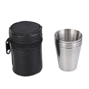 4 pz/set lucido 1OZ Mini bicchierino da viaggio tazze da vino bicchieri da vino tazza in acciaio inossidabile da 30 ml con borsa in pelle