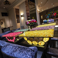 Tables à manger en agate multicolore personnalisées, dessus de table en agate jaune, table en pierre d'agate rétroéclairée pour salon et maison