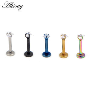 Alisouy 1 pieza 16G <span class=keywords><strong>titanio</strong></span> <span class=keywords><strong>anodizado</strong></span> internamente roscado punta superior Labret labio <span class=keywords><strong>piercing</strong></span> circón labret anillo Tragus pendientes - Product Image 2