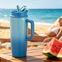 Mug de voyage isotherme en acier inoxydable avec logo personnalisé, poignée, couvercle rabattable, anti-fuite, résistant au froid, double paroi, 12-24h, pour utilisation en voiture