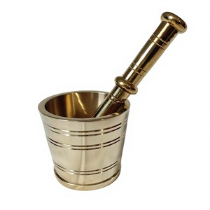 Mortero y Pilón de Latón Macizo Premium, Tradicional y Resistente, para Moler Especias, Hierbas y Khalbatta, Ecológico para Alimentos - Product Image 1