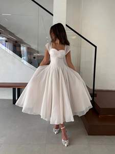 Robe de soirée élégante en tulle pour femme, col carré sexy, taille corset, coupe trapèze, longueur thé, idéale pour mariage et cocktail - Product Image 5