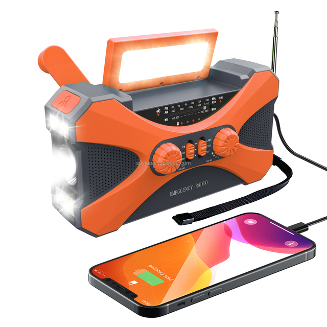 10000mah Portable Rotary Dynamo Rechargeable Emergency Radio Crank AM/FM Solar Power Bank LED Flashlight SOS Screen Large