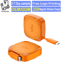 Station de charge magnétique sans fil 25W de haute qualité avec câble Type-C ignifuge auto-rétractable, portable pour voyage et écouteurs