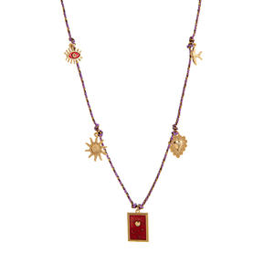 Collana con Ciondoli Multipli in Corda Colorata e Smalto, Occhio Malvagio, Carta dei Tarocchi, Sole, Luna, Cuore, Stile Hip Hop Unisex - Product Image 4