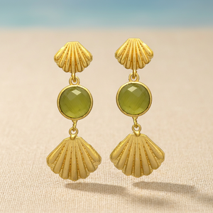 Boucles d'oreilles pendantes design ton or avec coquillage boucles d'oreilles en laiton avec améthyste verte hydro pierres précieuses nouvel arrivage - Product Image 3