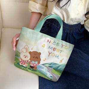 Wholesale Printed Canvas Pouch for Girls As a Fashionable <b>Gift</b> with a Bright Colorful Handle Mini Canvas Tote <b>Bag</b> - Product Image 3