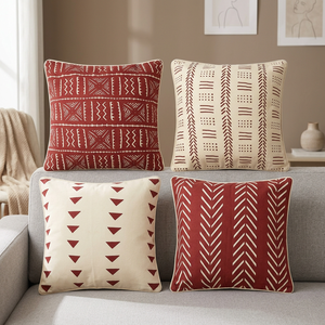 Geometric Polka Dot Rectangle Woven <b>Throw</b> Pillow Cover Embroidered Linen Cotton Modern Style Washable Removable Disposable - Product Image 1