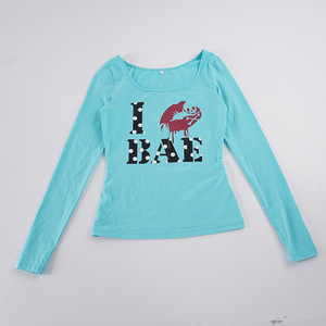 T-shirt en tricot à col en U pour femme avec imprimé graphique lèvres et lettres, haut à manches longues coupe slim Y2K, sous-vêtement basique sexy - Product Image 2