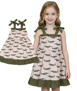 Robe trapèze à volants brodée crocodile RTS Boutique, mignonne, respirante, décontractée pour filles, vêtements d'été pour sœurs - Product Image 1
