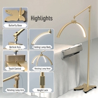 Lampe LED 48W pour salon de tatouage, base papillon dorée, CE RoHS OEM, luminosité réglable, contrôle tactile, CRI élevé >90, design pliable