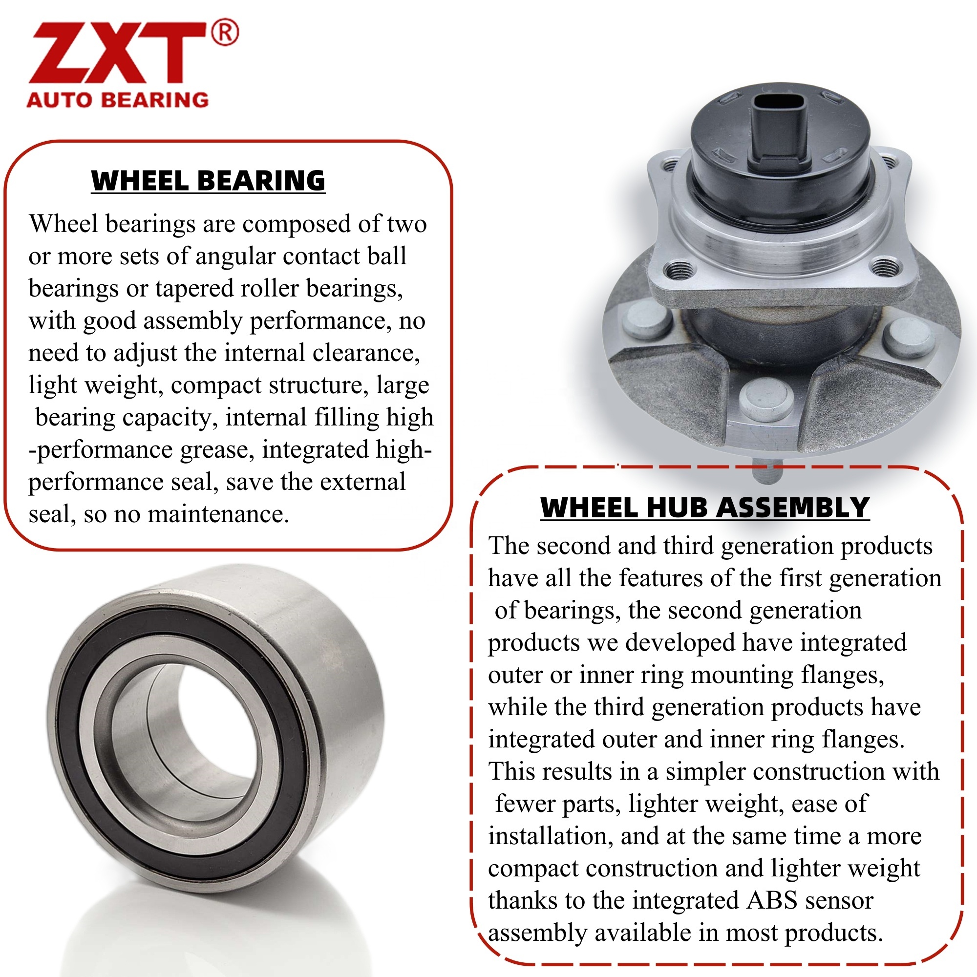 ハート ZXT Auto Parts 51750-K4000 51750-J2000 Front Wheel Hub Bearing