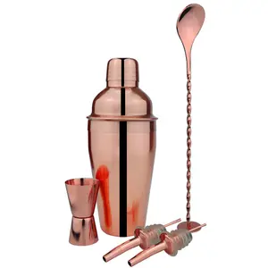 Conjunto de coquetéis em aço inoxidável com Jigger, kit bartender mixology, 5 peças, conjunto de bar e coqueteleira em ouro rosa