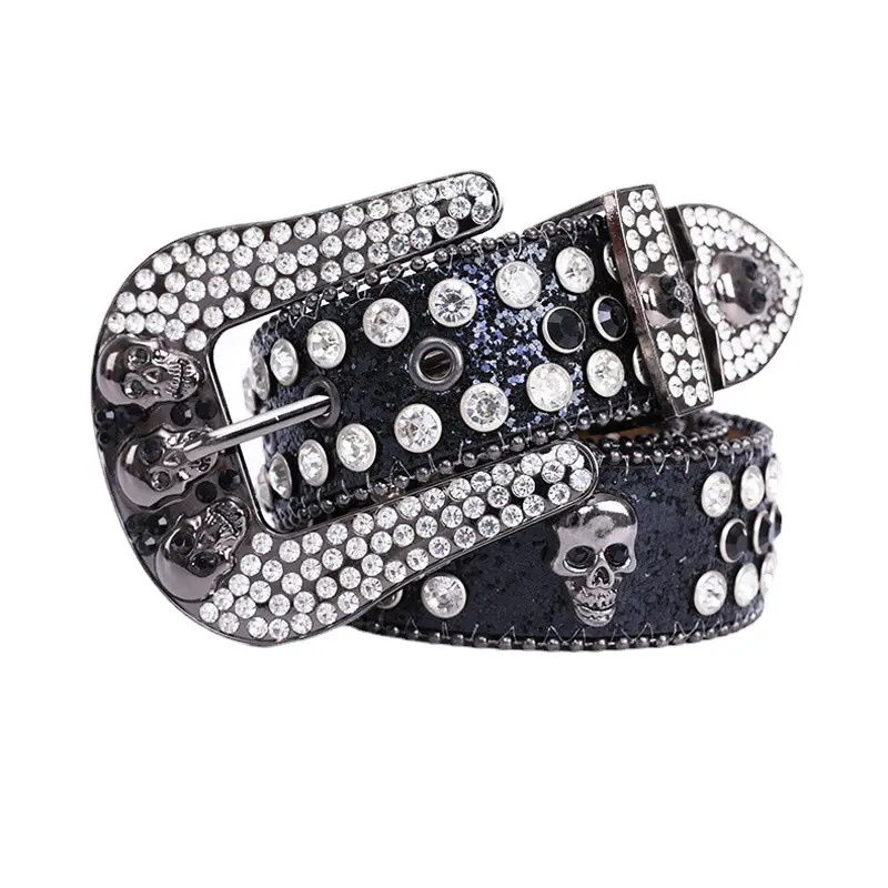 Factory Real Shots Classic Western Crystal Studded PU Leather Rhinestone Belt Simon Leather Rhinestone Belts For Women