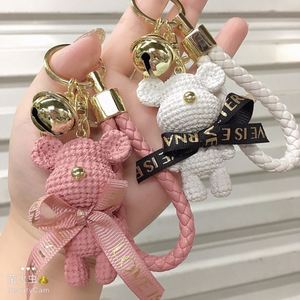 Cartoon Cute Resin Teddy Bear Keychain Woman Bag Charm Pendant Woven Rope Wrist Strap Bell Teddy Bear <b>Keyring</b> Accessories - Product Image 3