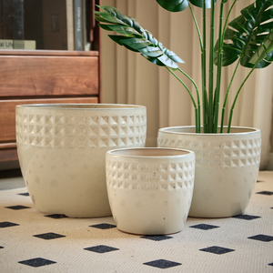 <b>Ceramic</b> <b>Flower</b> <b>Pot</b> Set Of 3 15 12 9 Inch White Diamond Pattern <b>For</b> Indoor Outdoor Use - Product Image 6
