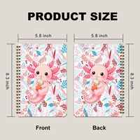 Papeterie de bureau Kawaii Axolotl, couverture florale, reliure spirale dorée, 80 feuilles, cahier spirale ligné 8 mm pour journalisation
