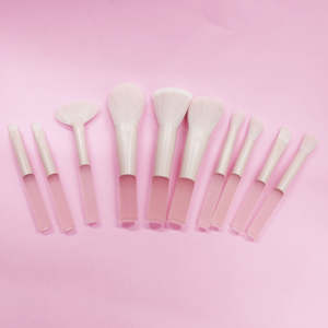 Nuevo Set de 10 Mini Brochas de Maquillaje Rosadas con Mango Mate Transparente, Brochas de Maquillaje Portátiles de Pelo Suave, Herramientas de Belleza - Product Image 2