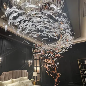 ECOJAS Lustres design sur mesure Grand escalier Décoration Hôtel Éclairage artistique Murano Plume de verre LED Suspendus Chan