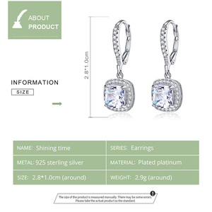 SCE520 Women's Fashion Geometric Stud Earrings 925 <strong>Silver</strong> with Big Square Diamond CZ Stone Zircon Dangle <strong>Ear</strong> <strong>Cuff</strong> Hoop for Girls - Product Image 6