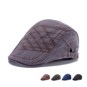 Men's Canvas Beret Hat Spring Autumn Breathable Shade Cap Black Military Green Blue Dark Brown - Product Image 1